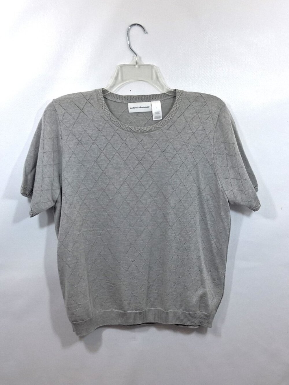 Alfred Dunner Lightweight Sweater Gray Pointelle Diamond Women L